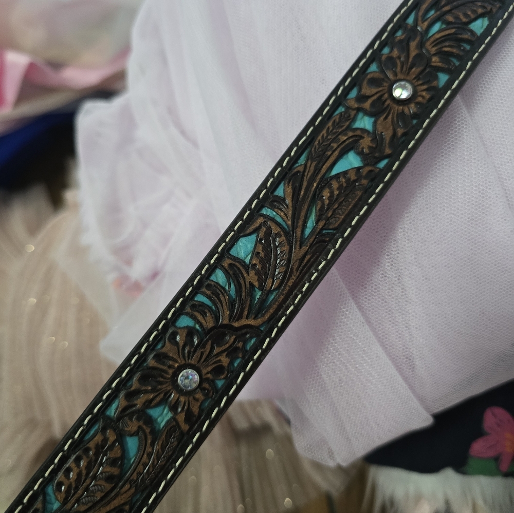 Ariat Kids Leather Belt Floral With Turqouise